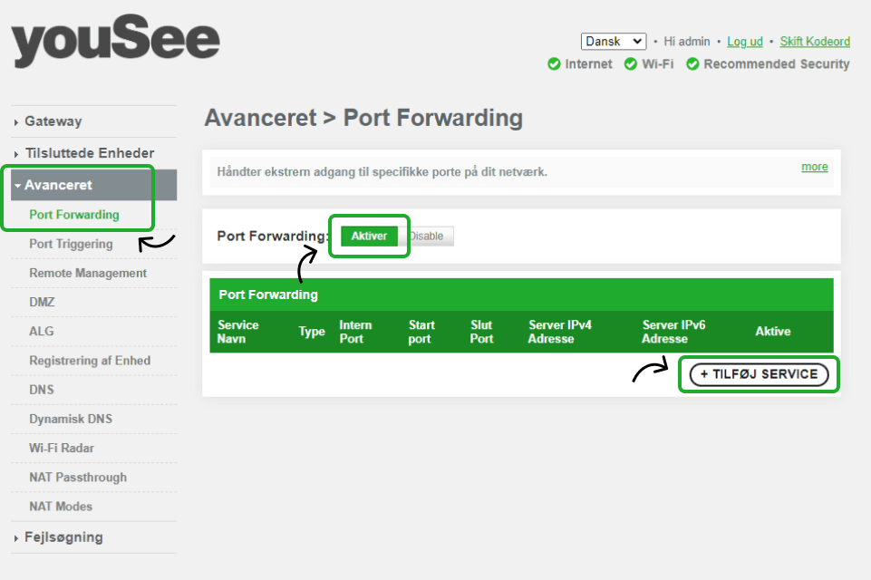 Sagemcom Fast 3890v2 +v3 - Vælg Port forwarding