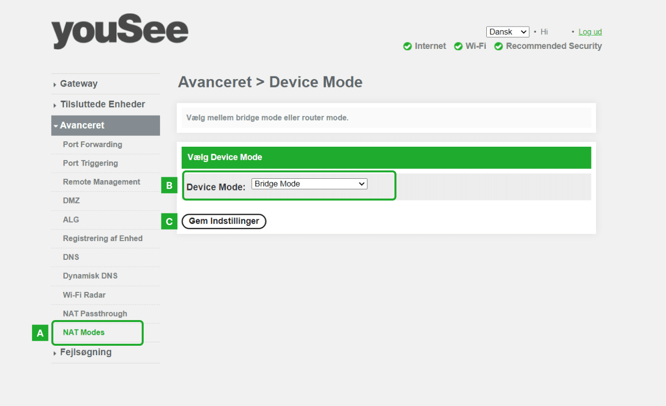 Bridge mode - med ikoner