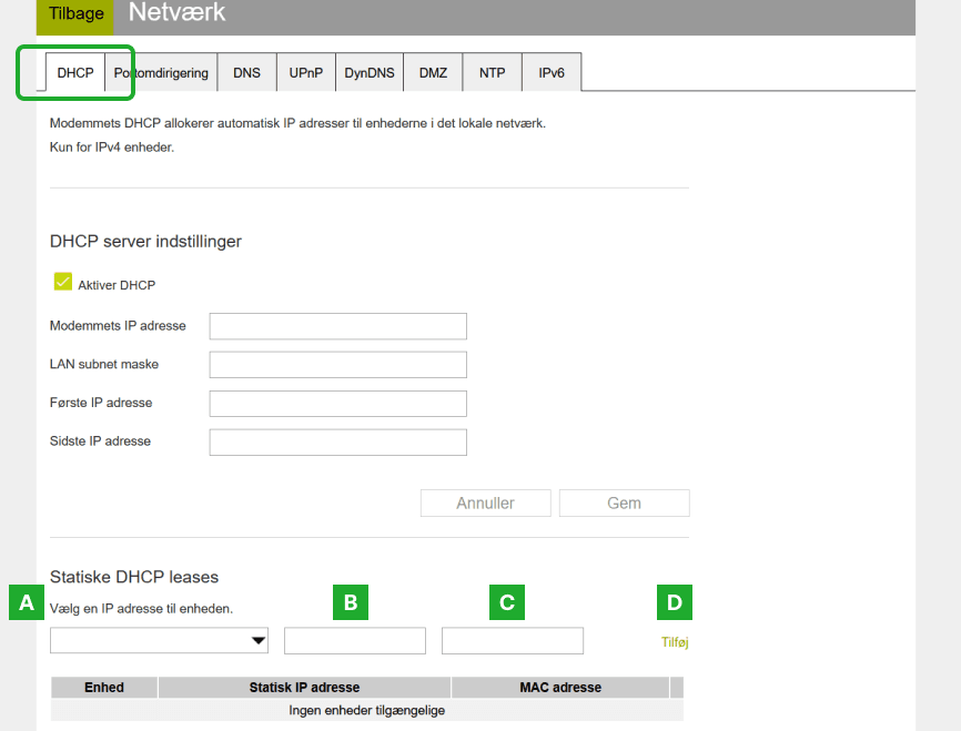 KAON 3420 - Opsæt fast intern IP-adresse