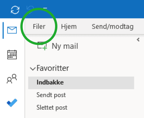 Billedet viser, at du skal trykke på "File" eller "Filer" for at komme videre til næste trin.
